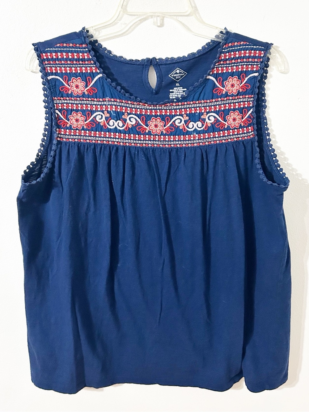 St. John’s Bay Blue Floral Embroidered Sleeveless Top Tank Blouse XL